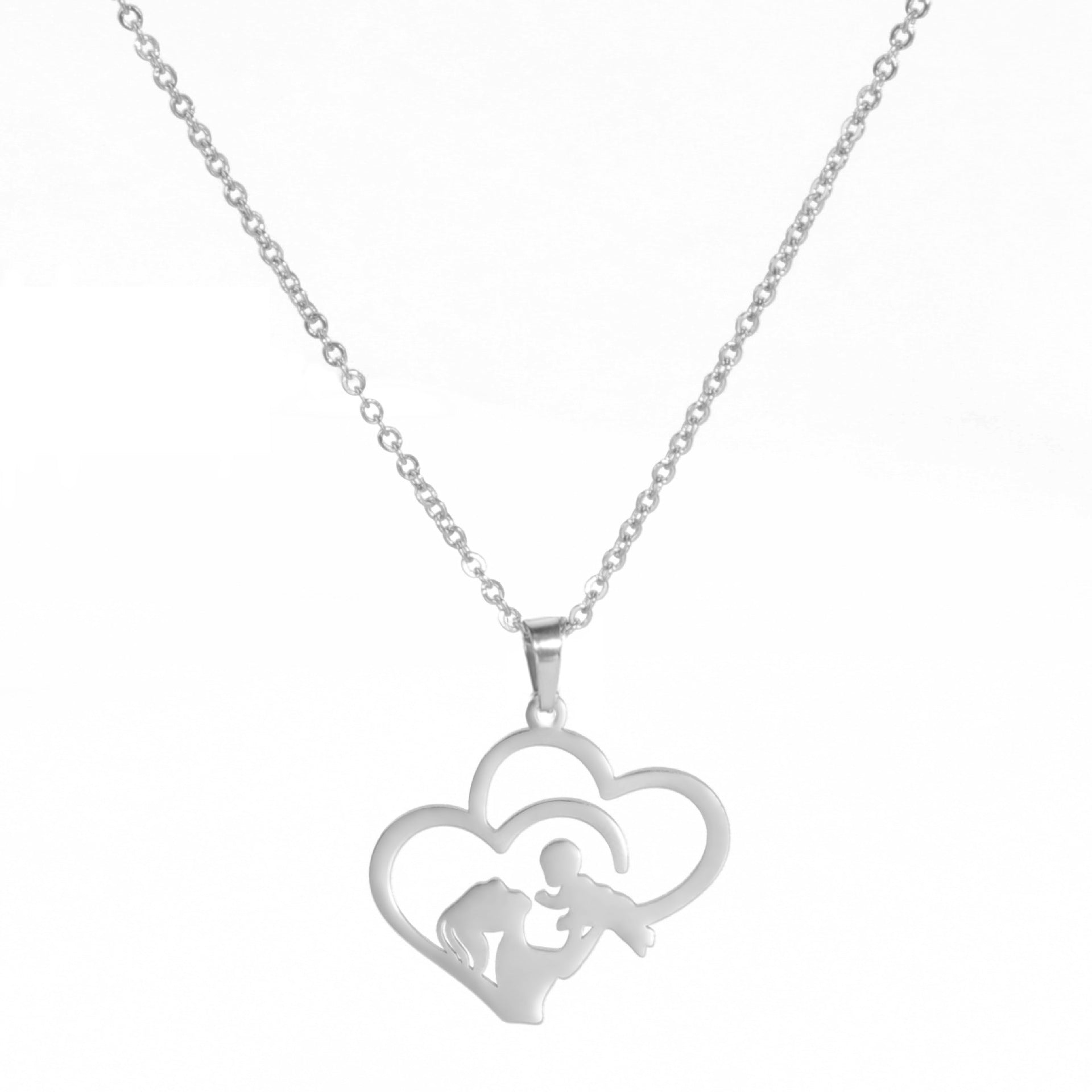 Wholesale Mother's Day Hollowed Out Stacked Love Mother Holding Baby Silhouette Stainless Steel Necklace